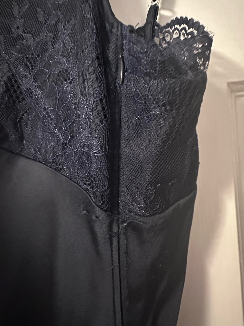 Abercrombie Satin Lace-Trim Slip Dress in Deep Navy - Picture 5 of 8